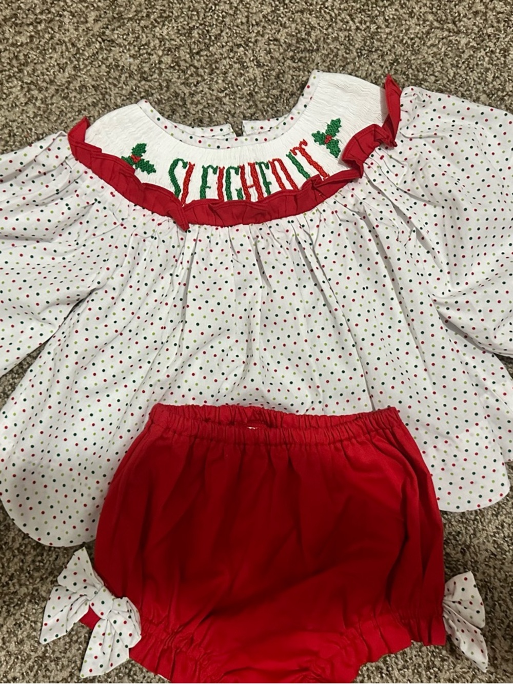Holiday Polka Dot Kids Matching Set with Red Bloomers